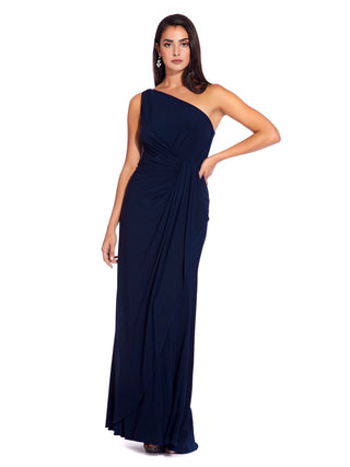 Adrianna Papell Women's One Shoulder Jersey Gown Blue Size 4