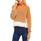 Free People Women's at First Glance Turtleneck Knit Ribbed Trim Sweater Orange Size Large