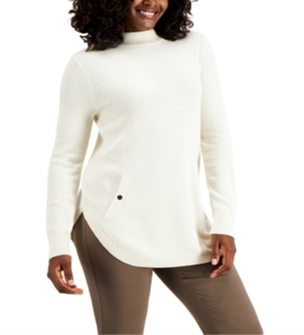 JM Collection Women's Mock Neck Round Hem Sweater Cream Size Large