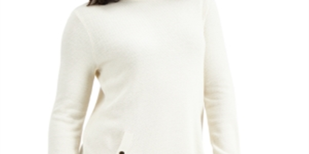 JM Collection Women's Mock Neck Round Hem Sweater Cream Size Large