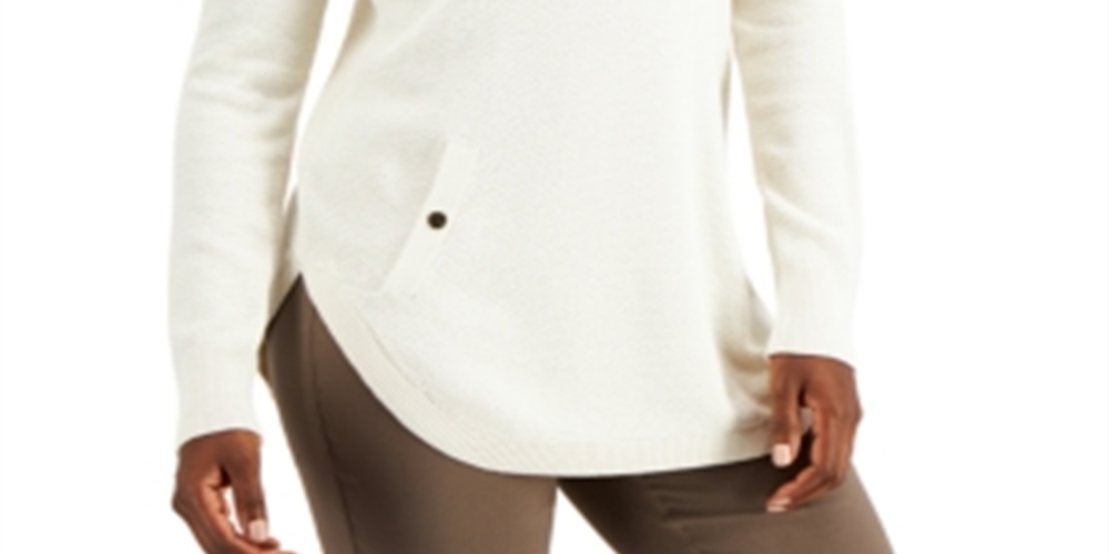 JM Collection Women's Mock Neck Round Hem Sweater Cream Size Large