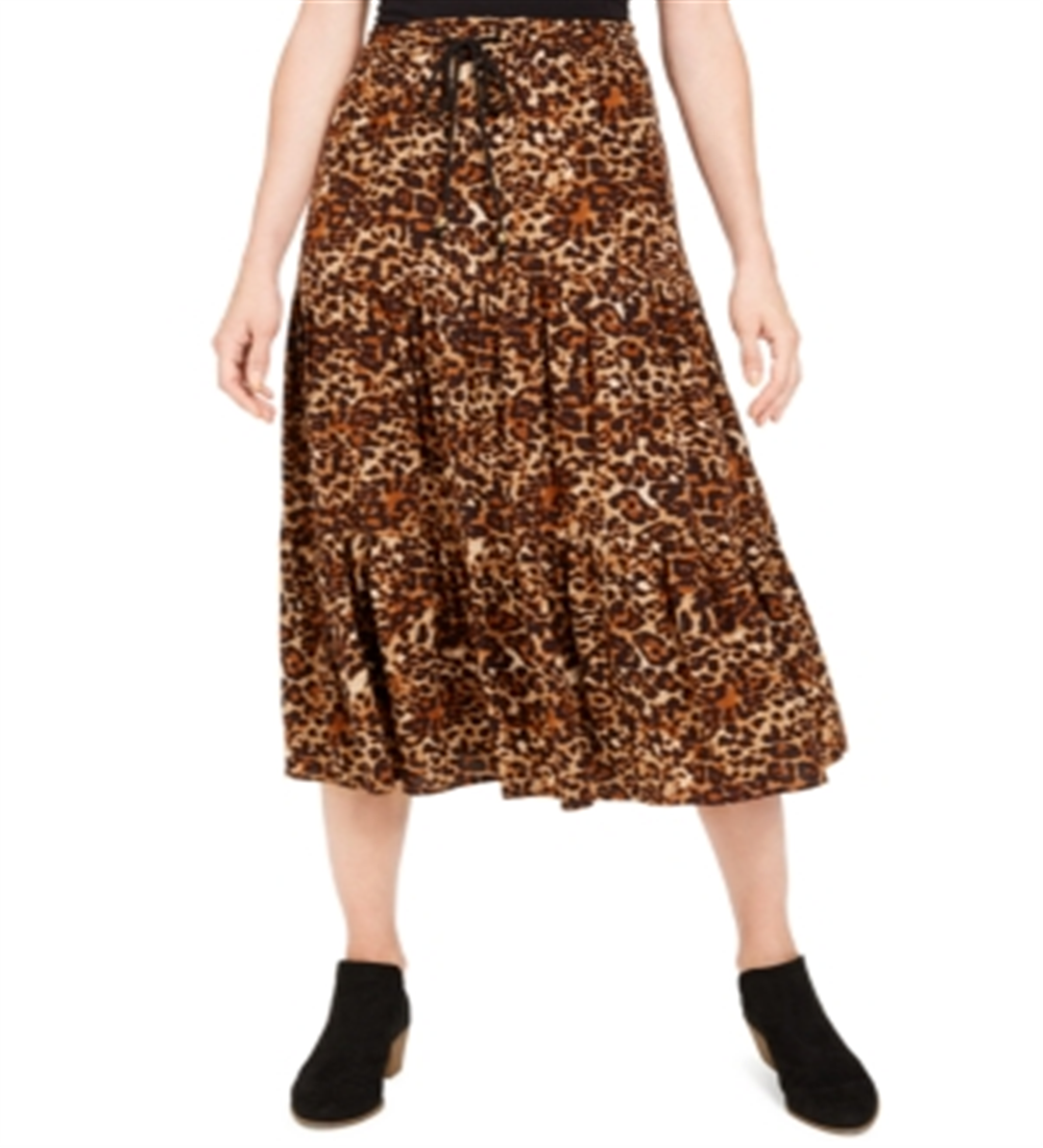 Style & Co Women's Cheetah Print MIDI Skirt Brown Size Petite S