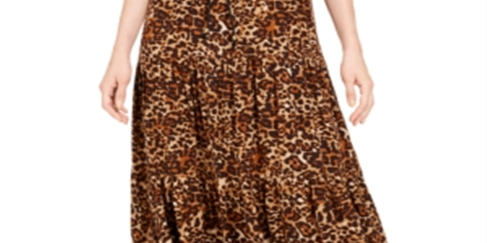Style & Co Women's Cheetah Print MIDI Skirt Brown Size Petite S