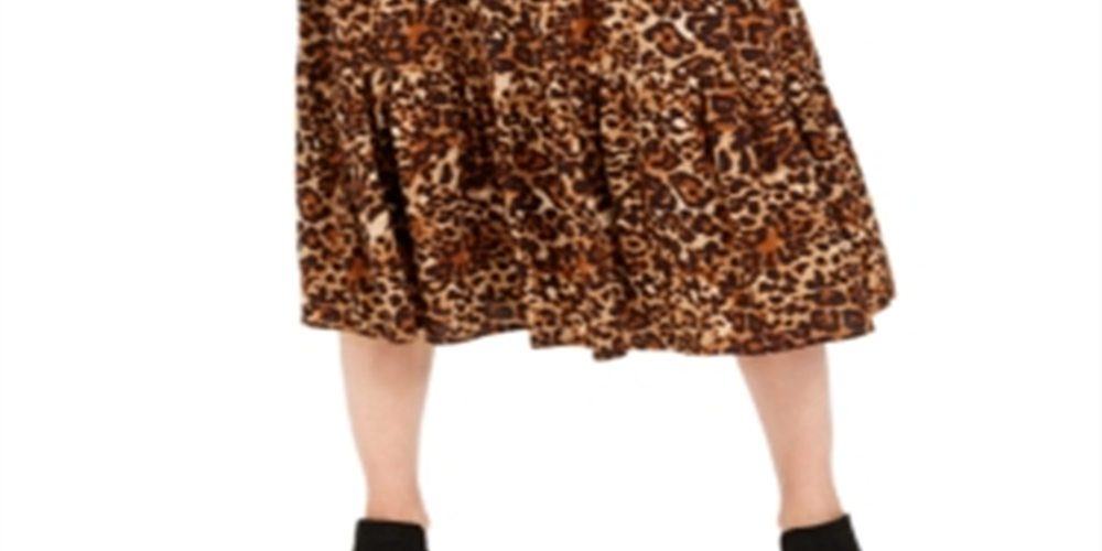 Style & Co Women's Cheetah Print MIDI Skirt Brown Size Petite S