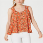 Style & Co Women's Printed Sleeveless High Low Swing Top Orange Size Petite M