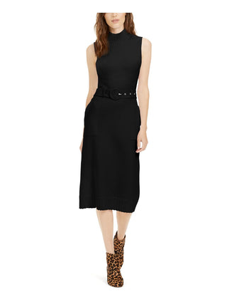INC International Concepts Women's Belted MIDI Sweater Dress Black Size Small