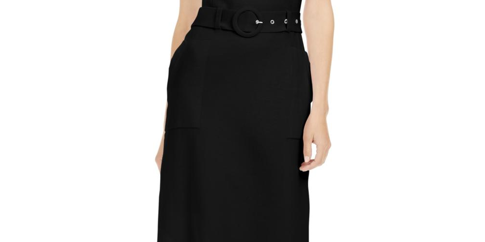 INC International Concepts Women's Belted MIDI Sweater Dress Black Size Small