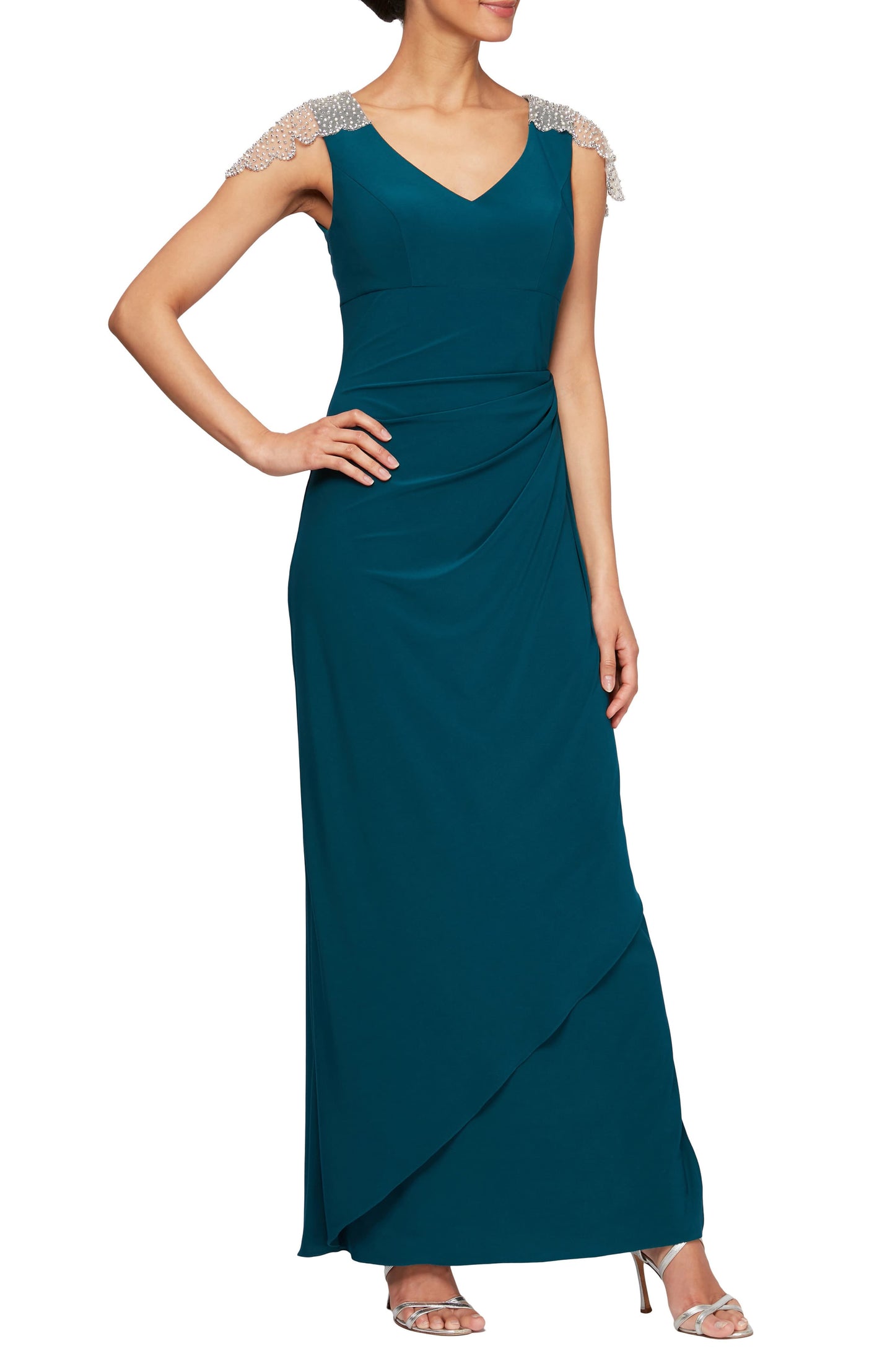 Alex Evenings Women's Teal Sleeveless Full Length Fit Flare Dress Green Size 14