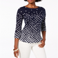 Charter Club Women's Pima Cotton Button-Shoulder Print Top Blue Size Petite M