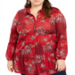 Style & Co Women's Plus Floral Print Tiered Blouse Red Size 0X