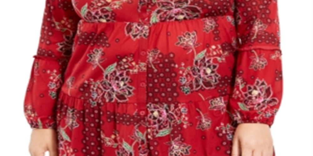 Style & Co Women's Plus Floral Print Tiered Blouse Red Size 0X