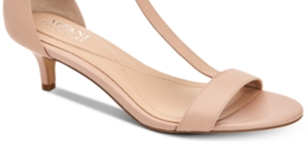 Alfani Women's Chiarra Leather Open Toe Formal T-Strap Sandals Blush  Size 7.5M