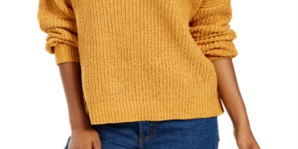 Hippie Rose Junior's Chenille V Neck Sweater Yellow Size Large