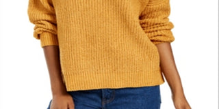 Hippie Rose Junior's Chenille V Neck Sweater Yellow Size Large