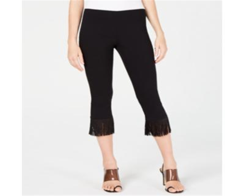 INC International Concepts Women's Fringe Hem Ankle Pants Black Size 8