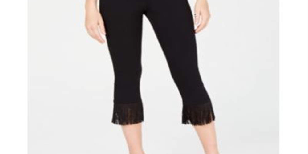 INC International Concepts Women's Fringe Hem Ankle Pants Black Size 8