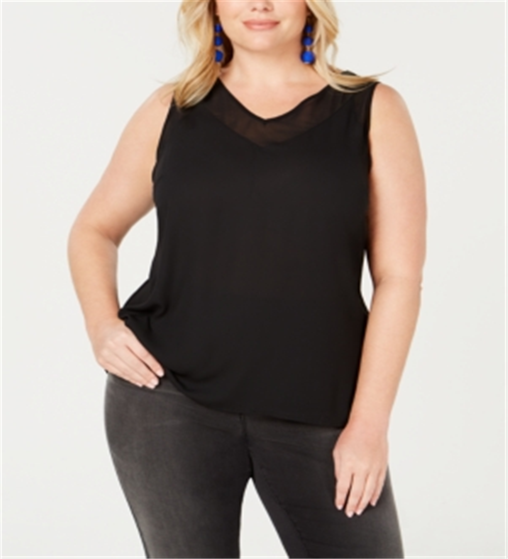 INC International Concepts Women's Sheer Sleeveless Blouse Black Size 1X