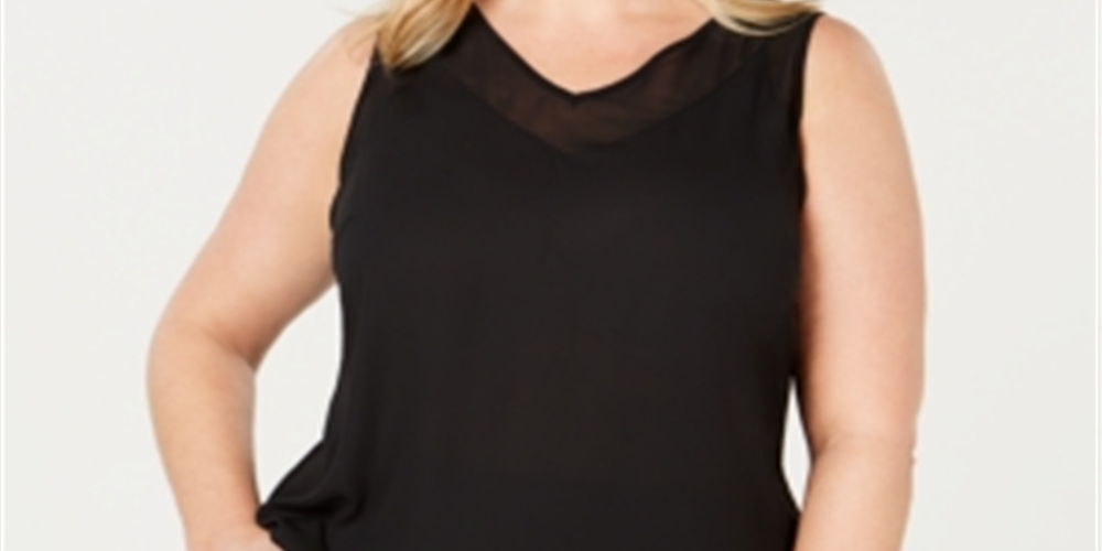 INC International Concepts Women's Sheer Sleeveless Blouse Black Size 1X