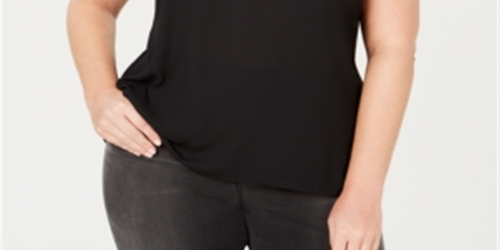 INC International Concepts Women's Sheer Sleeveless Blouse Black Size 1X