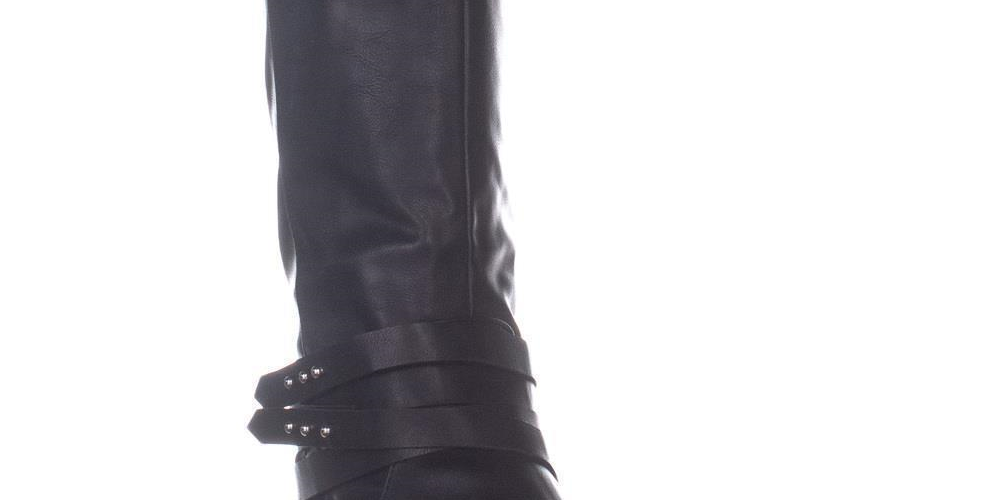 Material Girl Women's Damien Faux Leather Studded Knee High Boots Black Size 6.5 M