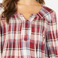 Style & Co Women's Plaid Split Neck Top Red Size Large