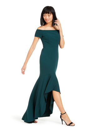 Calvin Klein Women's Off the Shoulder High Low Gown Green Size 16