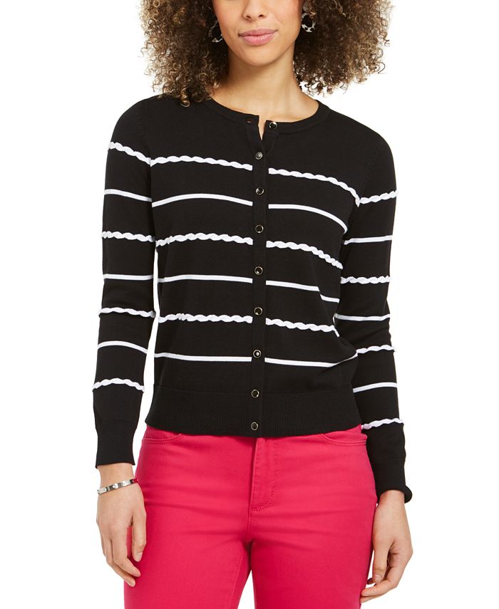 Charter Club Women's Striped Cardigan Black Size X-Small