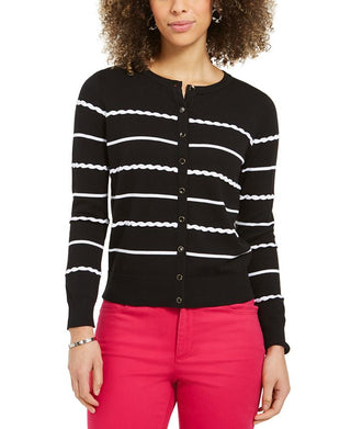 Charter Club Women's Striped Cardigan Black Size X-Small