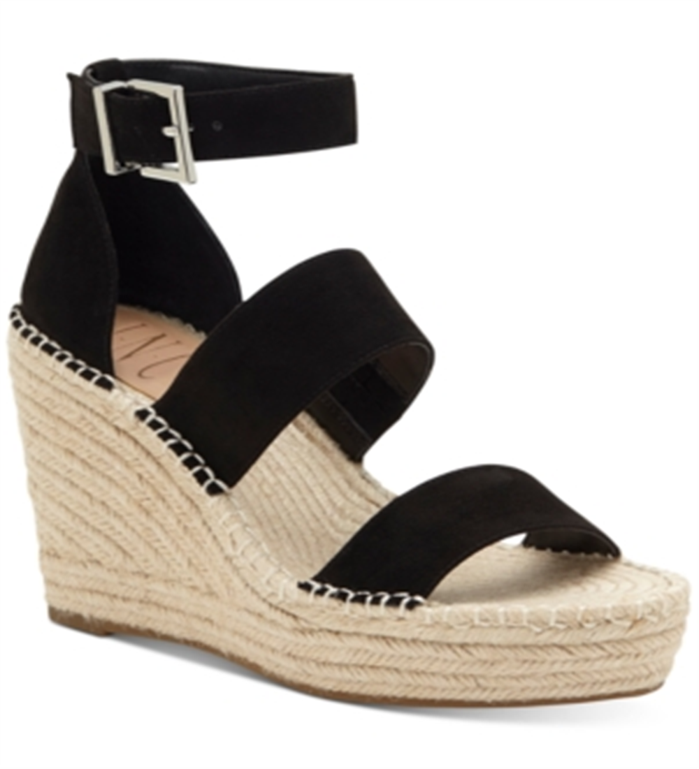 INC Women's  1 Platform Comfort Ankle Strap Catiana Almond Toe Wedge Buckle Espadrille Shoes Black Size 9 M