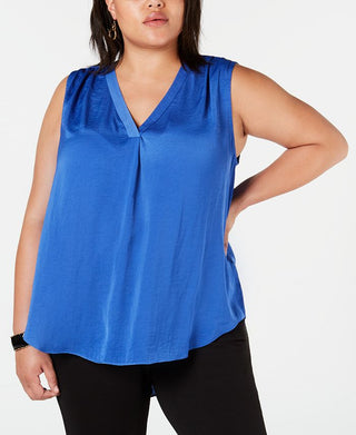 Alfani Women's Sleeveless V Neck Hi Lo Top Plus Blue Size 0X