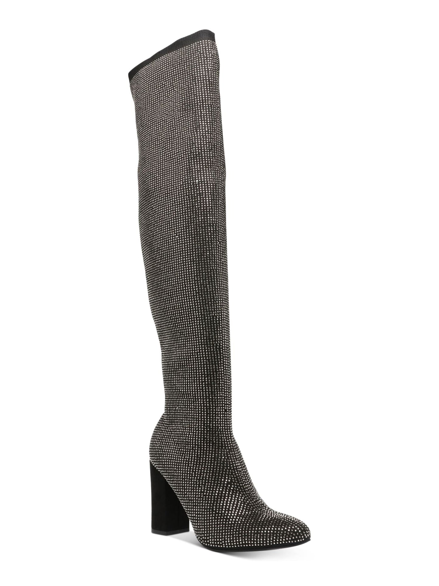 Wild Pair Women's Rhinestone Covered Cushioned Bravy Pointed Toe Block Heel Zip up Dress Boots Gray Size 9.5M