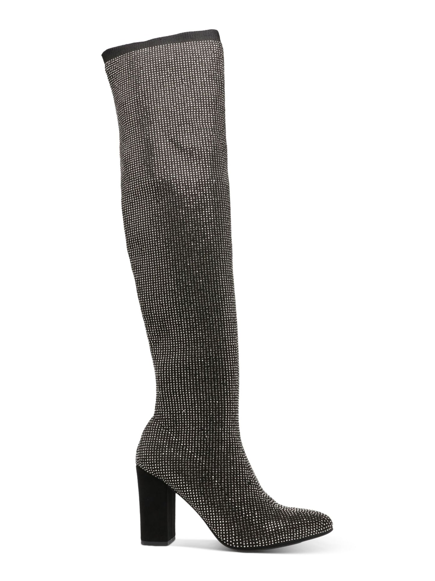 Wild Pair Women's Rhinestone Covered Cushioned Bravy Pointed Toe Block Heel Zip up Dress Boots Gray Size 9.5M