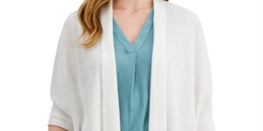 Alfani Women's Solid 3/4 Sleeve Open Cardigan Sweater White Size X-Large