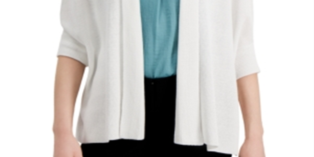 Alfani Women's Solid 3/4 Sleeve Open Cardigan Sweater White Size X-Large