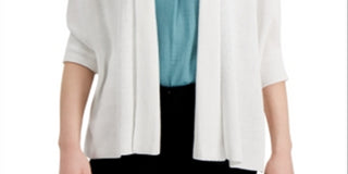 Alfani Women's Solid 3/4 Sleeve Open Cardigan Sweater White Size X-Large