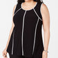 Alfani Women's Piping Hi Low Tank Top Black Size 2X