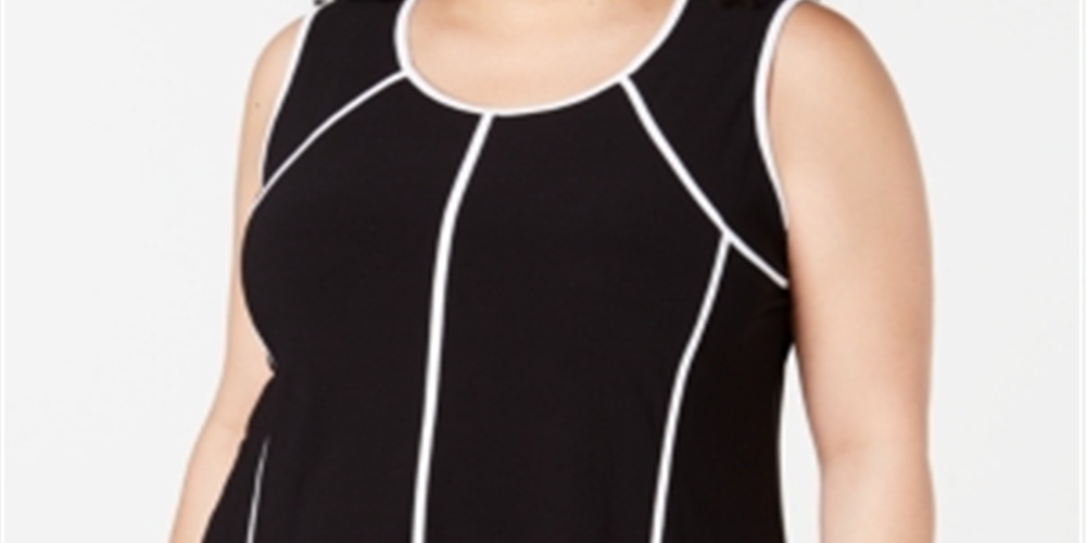 Alfani Women's Piping Hi Low Tank Top Black Size 2X