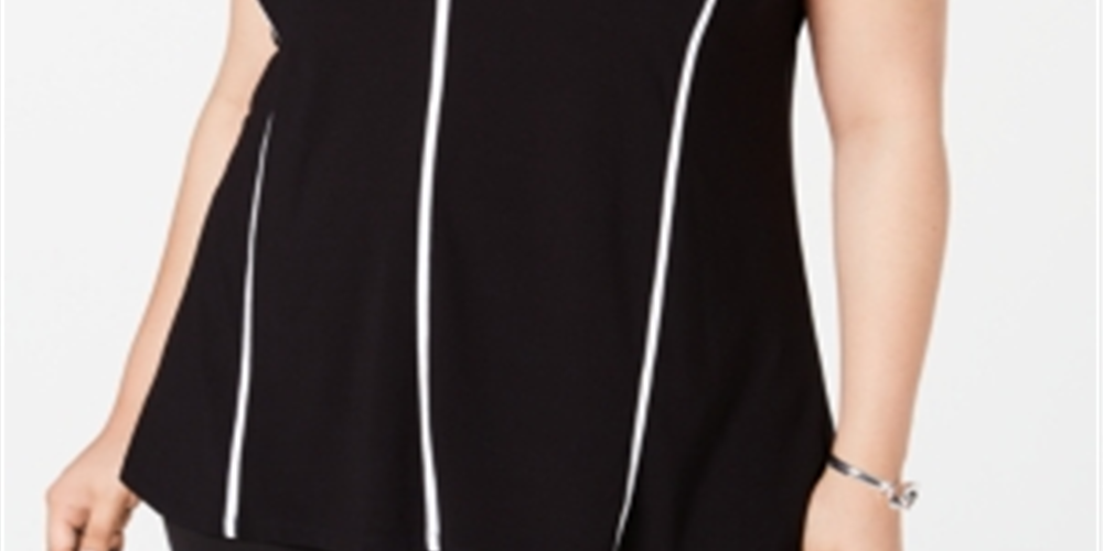 Alfani Women's Piping Hi Low Tank Top Black Size 2X