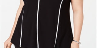 Alfani Women's Piping Hi Low Tank Top Black Size 2X