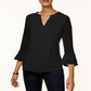 Charter Club Women's Double Ruffle Solid Pintuck Top Black Size Petite S