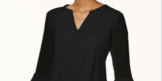 Charter Club Women's Double Ruffle Solid Pintuck Top Black Size Petite S