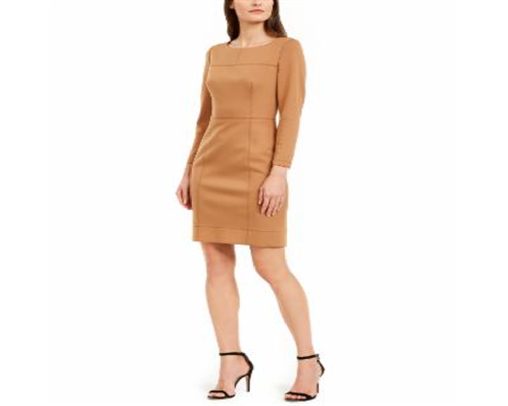 Anne Klein Women's Princess Seam Scuba Dress Brown Size 14