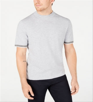 Alfani Men's Mock Neck Short Sleeves Sweater Gray Size Medium