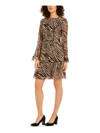 Anne Klein Women's Animal Print Zippered Fit Flare Dress Brown Size 8