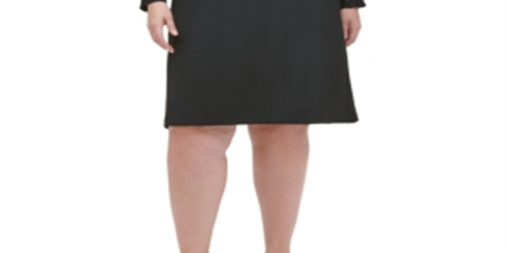 Tommy Hilfiger Women's Plus Lace Sleeve a Line Dress Black Size 22W