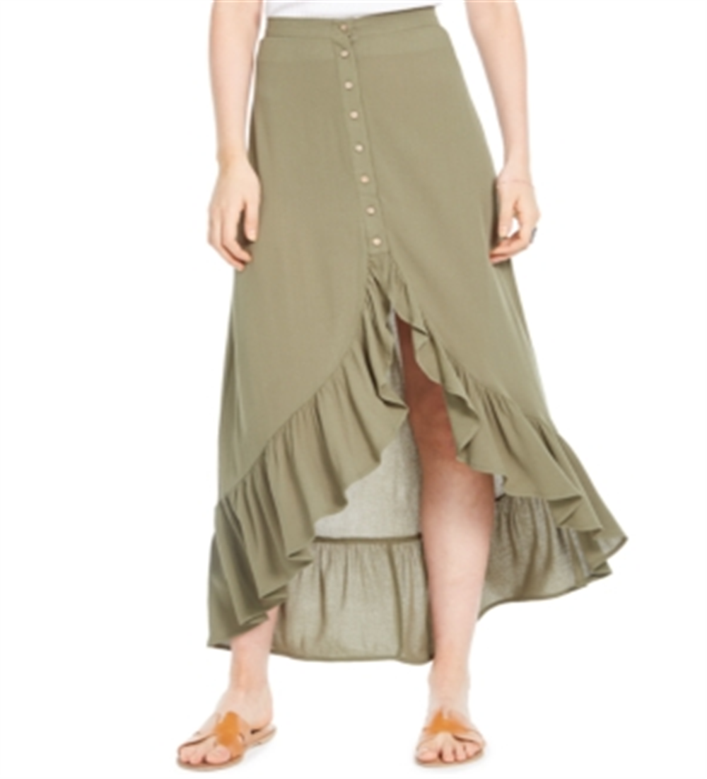 Polly & Esther Women's Ruffled Long MIDI Skirt Green Size Medium