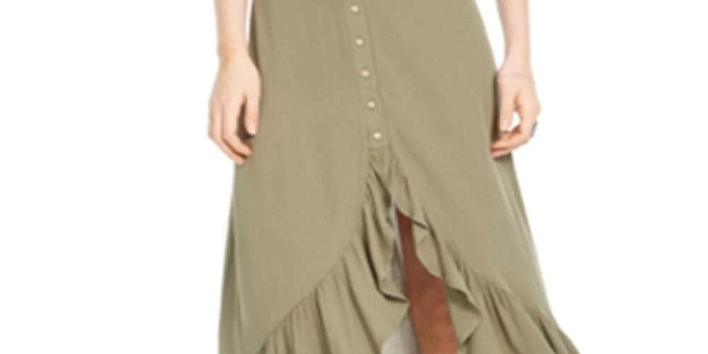 Polly & Esther Women's Ruffled Long MIDI Skirt Green Size Medium