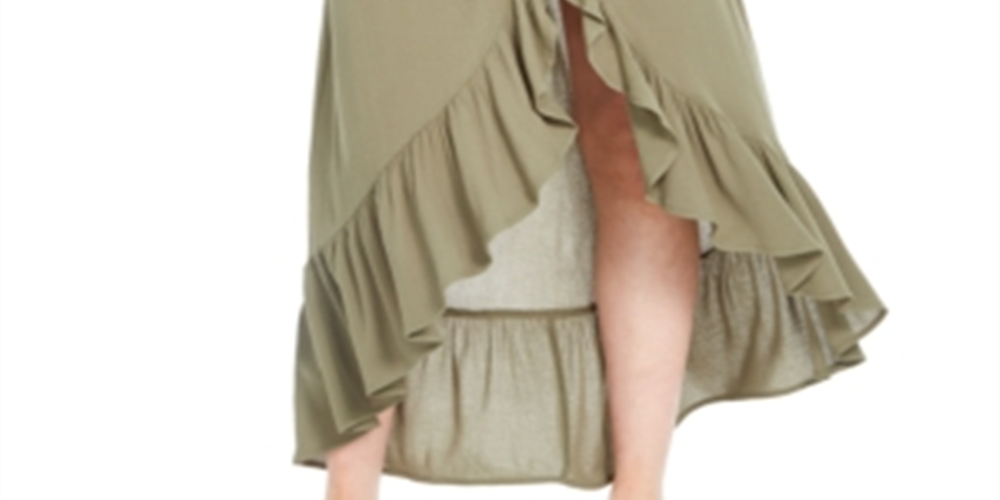 Polly & Esther Women's Ruffled Long MIDI Skirt Green Size Medium