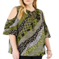 Michael Kors Women's Plus Mixed Print Cold Shoulder Top Green Size 2X