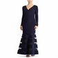 Ralph Lauren Women's Tulle Panel Surplice Long Sleeve Gown Blue Size 2